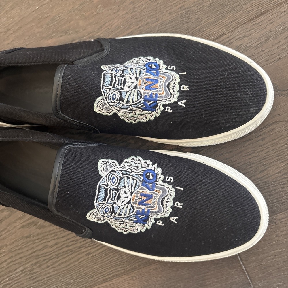 Kenzo Tiger Black Embroidered Sneakers sz 43 Made in Portugal